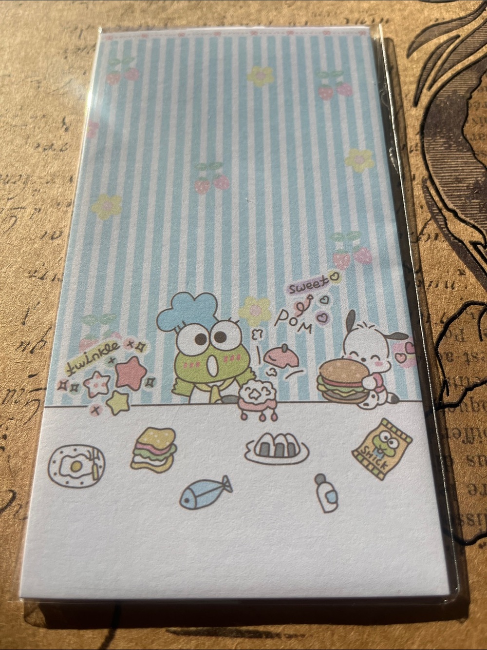 Sanrio Keroppi & Friends Blue Striped Memo Pad 15 sheets of 3x6 paper